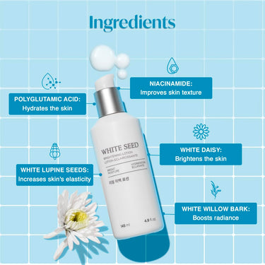 The Face Shop White Seed Brightening Face Lotion with Niacinamide & Vitamin B | For Dark Spots, Dullness & Acne Scars| Suitable for Normal, Oily, Dry, Combination Skin | Sulphate & Paraben Free, 145ml